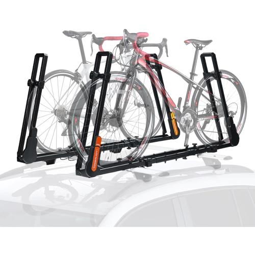 TOOENJOY Rooftop Bike Rack for Car SUV, Upright Roof Mount Bicycle Rack with 2 Arms for Movable Crossbar, 2 Bike Carrier