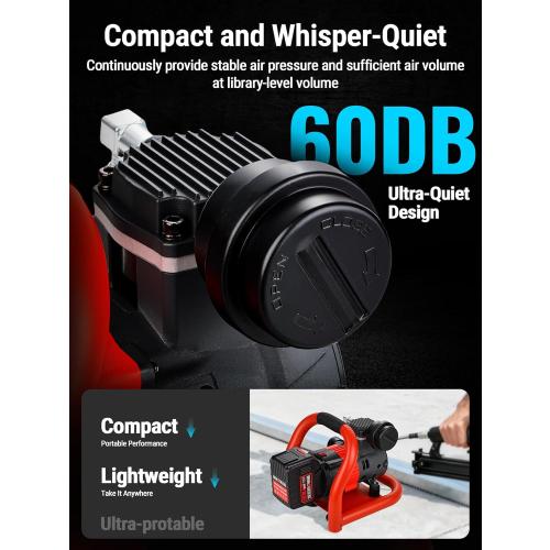 Ultra Quiet Cordless Air Compressor Compatible with for Makita Battery,Portable Air Compressor Oil Free 18V 18.5V 21V,60dB,Small Lightweight Universal for Woodwork Nailing Car Pneumatic Tool