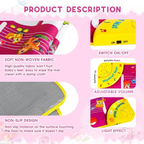 M SANMERSEN Piano Mat - Musical Keyboard Floor Playmat 39.5 Electronic Music Animal Touch Play Blanket Funny Xmas Gift Toy for 1 2 3 Year Old