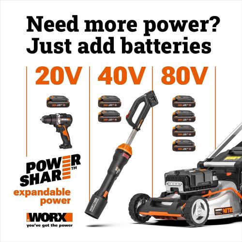 WORX Cordless Leaf Blower, 3 in 1 Blowers for Lawn Care with Leaf Vacuum & Leaf Mulcher, Electric Blower with Brushless Motor & 2 Speed Control, 2 × 4.0 Ah Batteries & Charger Included, WG583