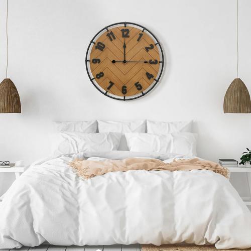 Micasso 27 Inch Large Farmhouse Wall Clock - Silent Non Ticking Rustic Wood & Metal Wall Decor, Oversized Antique Decorative Battery Operated Clock for Living Room, Kitchen, Office, Bedroom