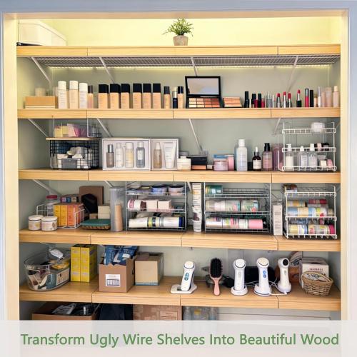 Solid Wood Shelf Covers for Wire Shelving, Wire Rack Covers for Pantry Shelves, Tool-Free & Snap-On (5pcs, 30 W x 16 D)