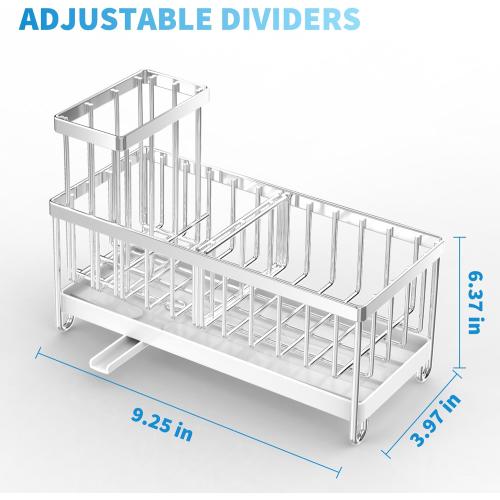 Cisily Silver Sponge Holder for Kitchen Sink, Sink Caddy Organizer with High Brush Holder, Kitchen Countertop Organizers and Storage Essentials, Rustproof 304 Stainless Steel, Soap Dispenser Organize