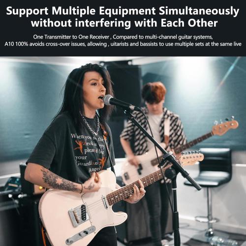 K6 Wireless Guitar Transmitter Receiver System 2.4GHz 250°Rotatable, 1/4 & 1/8 jack, Volume Adjust, 100FT, 5Hrs, for Acoustic Guitar Bass Violin Keyboard Electric Instruments, Carbon