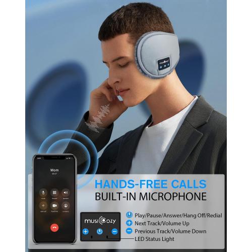 MUSICOZY Bluetooth Headphones Earmuffs Ear Warmers Wireless Headphones Earmuffs, Built-in HD Speakers and Microphone with Carry Bag for Biking Running Cool Tech Gadgets Gifts for Winter(Grey)