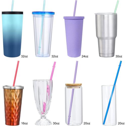 24 PCS, Reusable Straws with 4 Brushes, 10.5 Long Tritan Hard Plastic Straws, 12 Colors Translucent Replacement Drinking for 16OZ-32 OZ Tumblers, Cups, Jars, Stanley, YETI, Starbucks, BPA Free