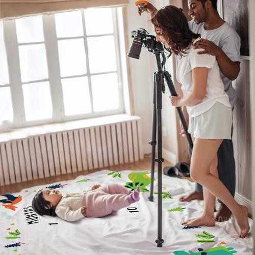 White And Dinosaur Print Baby Monthly Milestone Blanket Boy - Dinosaur Neutral Newborn Month Blanket for Boy & Girl Personalized Shower Gift Soft Plush Fleece Photography Background Prop