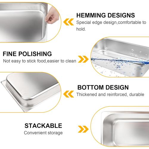VOISEN 2 Pack Hotel Pans,1/1 Size 6 Deep,Anti-Jamming Steam Pan,Commercial Stainless Steel Pan, Steam Table Pans Full Size
