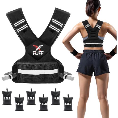 FUFF Weighted Vest Woman 4–10/11–20/20–32 Lb Unisex With 6 Weight Bags, Reflective Adjustable Weighted Vest For Walking, Exercise And Strength Training