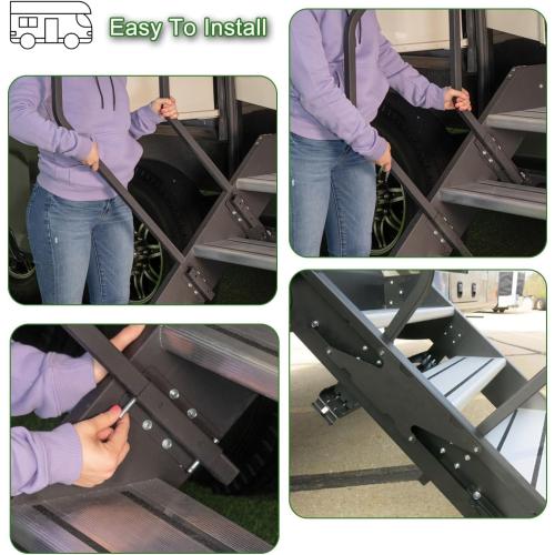 koxuyim RV Handrail Fit for Any Generation 3 Triple Or Quad Solid Step | for 5th Wheel Rvs Travel Trailers Steel 3 or 4 Step 799640, Entry Assist , Rails for RV Stairs Steel, No Drilling Required