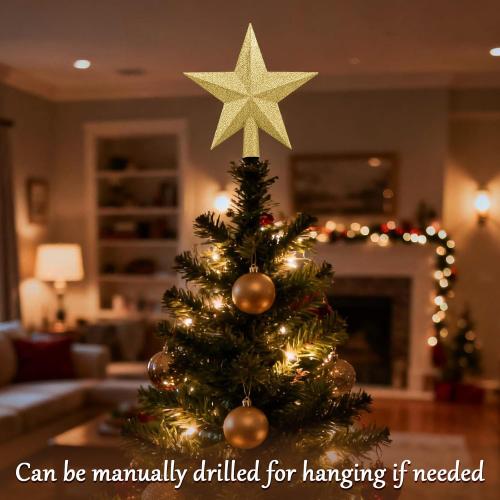 Leuceiy Christmas Tree Topper 10 Inch,Glitter Christmas Ornaments Star Xmas Decoration on Tree for Holiday Ornament or Home Decor(Gold)