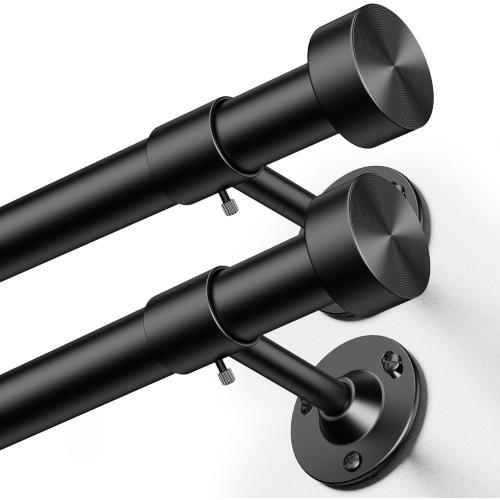YaFex 2 Pack Heavy Duty Curtain Rods 32-90 Inch, 1 Inch Adjustable Black Curtain Rod for Windows, Long Window Treatment Rods Set with Aluminium Finials, Modern Design