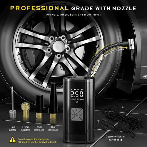 Tire Inflator Portable Air Compressor, 150PSI Electric Tire Pump with Digital Pressure Gauge LED Light, 12V DC Multifunctional Smart Air Pump for Cars Motorcycles Bikes Balls