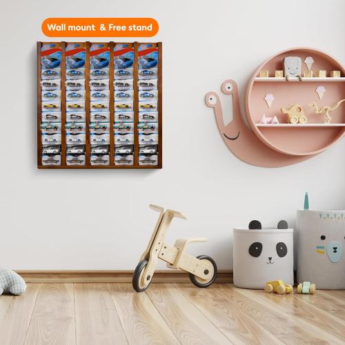 Storage Case Compatible with Hot Packaged Wheels Cars, Solid Wood Wall Mount Display Case for Diecast Cars, Toy Cars Organizer Holds Up to 50 (Upgrade One-Pack)