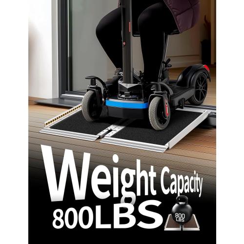 FACHNUO 2 Feet Portable Wheelchair Ramp, Non-Skid Aluminum Handicap Ramps with Handle, Folding Threshold Wheel Chair Ramp for Home Steps, Stairs, Entry, Threshold, Doorways, Scooter, 800LBS Capacity