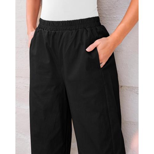 SIZE 3XL-GRAPENT Wide Leg Pants Woman High Waisted Trendy Cropped Barrel Pull On Baggy Elastic Waist Loose Fit Pants with Pockets