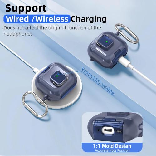 Secure Lock Case for AirPods 4 Case with Phone Stand, Soft TPU Shockproof Protective Cover for Airpods 4th Generation Clear Airpod 4 Case with Cleaning Pen & Keychain (Dark Blue)