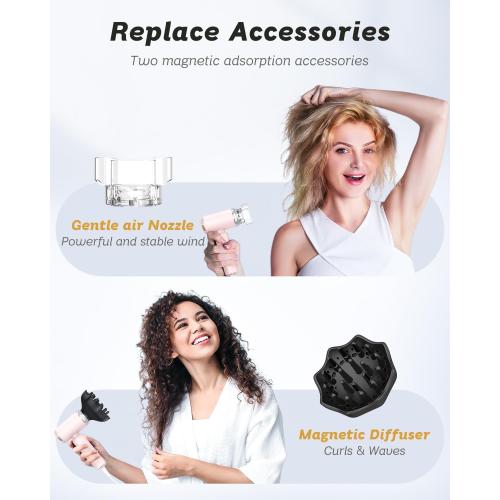 Hair Dryer - Mini HairDryer, Ionic High-Speed Motor for Fast Drying, Portable Lightweight Blow Dryer, Quiet Blowdryer with Magnetic Curly Diffuser & Concentrator for Home Travel ONLY 110V