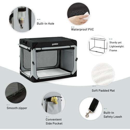 36 Inch Collapsible Dog Crate for Large Dogs - Portable Dog Travel Crate Soft Sided with Breathable Mesh Windows, Foldable Dog Kennel for Indoor and Outdoor, Grey