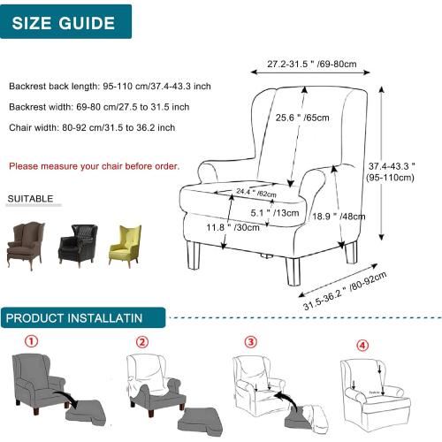 KRFOONN Stretch Wing Chair Slipcovers Printed 2 Piece Wingback Chair Covers Soft Spandex Wingback Armchair Slipcover Furniture Protector Chair Covers for Living Room Wingback Chair, T6