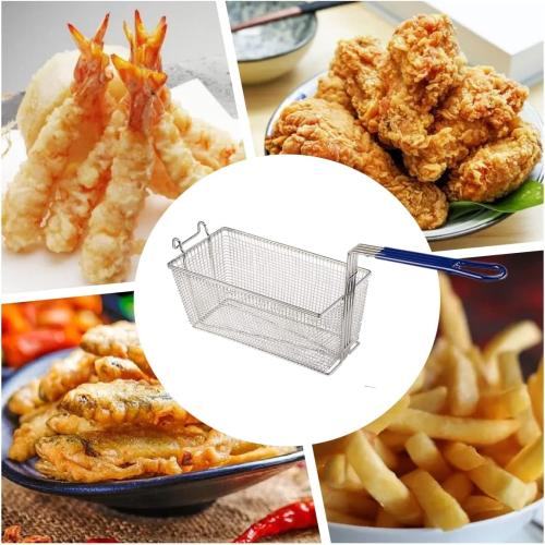 Size Large 2PCS Deep Fryer Basket Commercial Use, Non-Slip Handle Heavy Duty Nickel Plated Iron Construction Chip Basket, 13 1/4 x 6 1/2 x 6, Restaurant Kitchen Frying Chips Fish Sausages.
