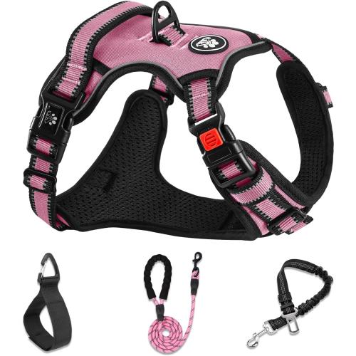 NESTROAD No Pull Dog Harness,Adjustable Oxford Medium Dog Harness with Leash,Reflective No-Choke Pet Vest Harness with Easy Control Soft Handle for Small Medium Large Dogs(M,Pink)