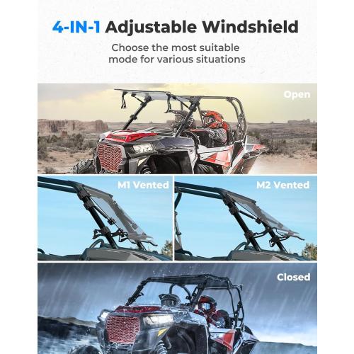 KEMIMOTO Flip Up Windshield 4-IN-1 Folding Window Compatible with 2014-2018 RZR XP 1000 / XP Turbo / RZR 900 / S900 / S1000, Clear Hard-Coated PC Open Close Vented Front Full Windshield