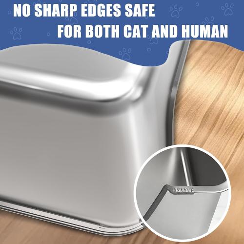 Stainless Steel Cat Litter Box with Low Entry,Litter Pan for Big Kitty and Multiple Cats,Easy to Clean,Non-Stick,Odor-Free,Suitable for Kittens,Senior Cats and Injured Pets,23.6x15.7x5.9