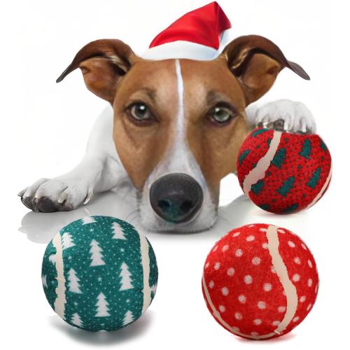 LUCKITTY 3 Packs Christmas Dog Tennis Balls Interactive Toy Puppy for Small Medium Dogs Training Playing- Christmas Tree and Snowflake Patterns 2.5 Inch