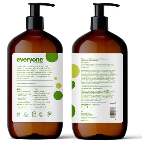 Everyone 3-in-1 Kids Soap, Body Wash, Bubble Bath, Shampoo, 32 Ounce (Pack of 2), Tropical Coconut, made with Essential Oils for Toddlers, tweens and teens