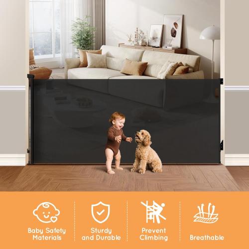Retractable Baby Gate, 38 Extra Tall Mesh Baby Gate with Auto-Tension Design, 55 Wide One-Hand Operation Dog Gates for Doorways and Hallways, Safety Gate for Babies and Pets, Black