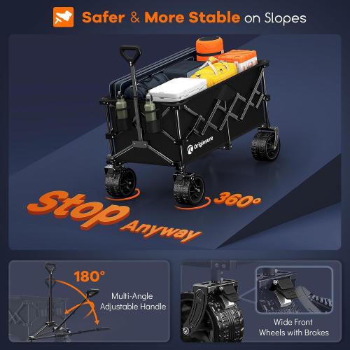 Originsure Collapsible Wagon Cart Foldable,  Capacity Heavy Duty Folding Beach Wagons with Big All-Terrain Wheels, Utility Carts for Groceries, Shopping, Camping, Sports - Black