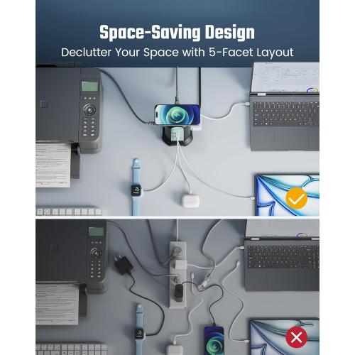 Power Strip Tower Wireless Charger, SUPERDANNY Surge Protector Tower, 10A 1080J Charger Station with 9 Outlets & 4 USB Ports, Extension Cord 10ft for Laptop Phone Black and Blue