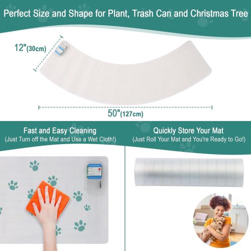 Clear SEERWAY Scat Pet Shock Mat Indoor, Shock Training Pads for Dogs and Cats, Electric Repellent Mat Keeps Pets Off Plant, Trash Can and Christmas Tree, 3 Training Modes, 50x12 Curved, Battery Operated