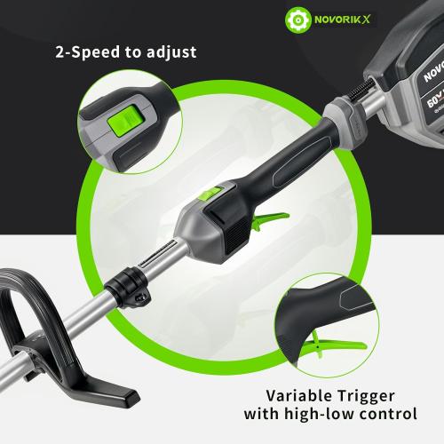 Size 17 inch 60V Lithium Ion Cordless String Trimmer, 17 Inch Two Speed Brushless String Trimmer with 5.0Ah Battery and Charger