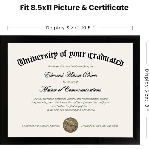 upsimples Certificate Frame with High Definition Glass, 8.5 by 11 Picture Diploma Document Frames for Wall and Tabletop, Black 5 Pack