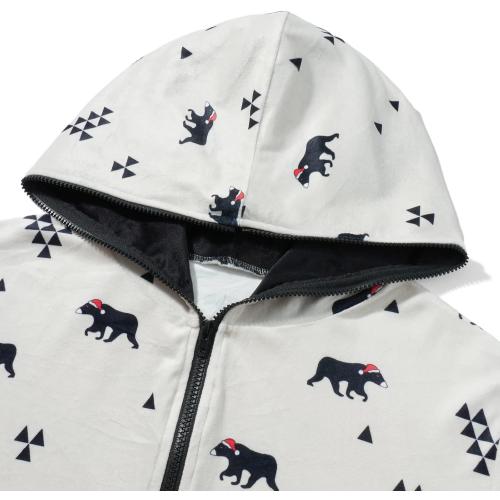 Size M Couples Matching Christmas Jumpsuit for Adults Printed Zipper Fleece Pajamas Hoodie Women Men Holiday Pocket Sleepwear