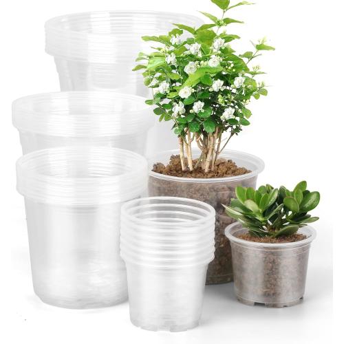 28 Pack 4/5/6/7 Inch Clear Nursery Pots for Plants with Drainage Holes, Clear Plastic Seedling Flower Plant Pot Insert, Seed Starter Pots