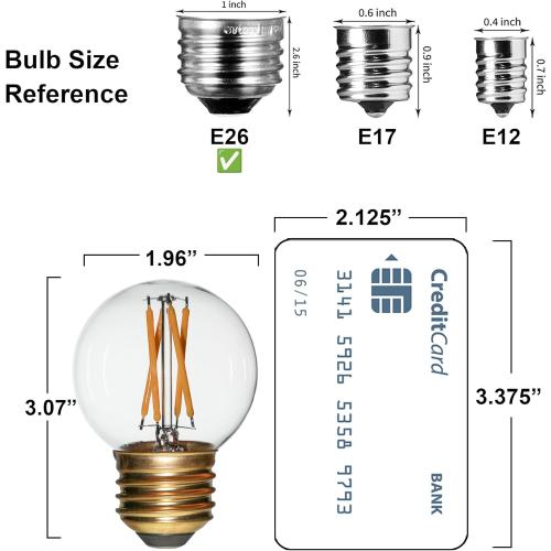 6 Pack G50 E26 Globe LED Light Bulbs Non-Dimmable, G16.5 Small Round Edison Bulb Equivalent 25W 40W Soft Warm White Light 2700K Clear Glass LED Filament Chandelier Ceiling Fan Replacement Bulbs