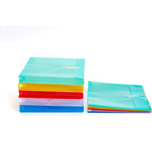 FANWU Plastic Letter Size Envelopes with Button & String Tie Closure, 1-1/6 Expansion, Side Load, Clear Poly Reusable File Folders Project Paper Documents Organizer for Office School & Home