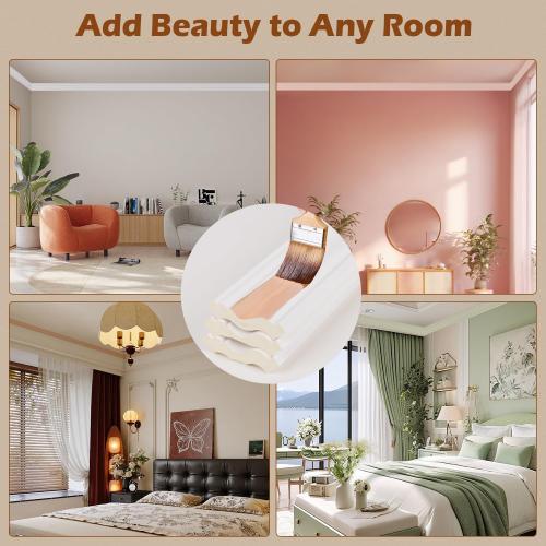 White 40Ft 10-Pack Ceiling Crown Molding Trim，Crown Molding Total Length 40 Ft，Lightweight High-Impact Polystyrene Decorative Ceiling Moulding，Ceiling Trim- Installed with Glue, White