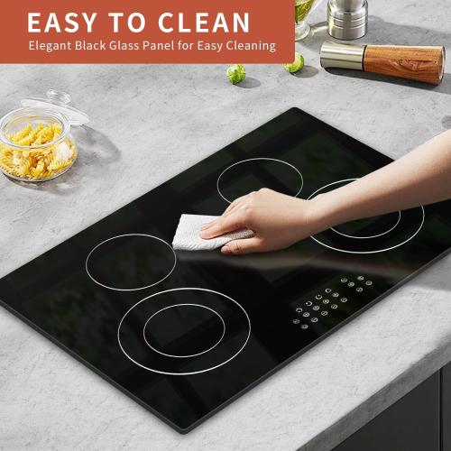 Noxton 30 Inch Electric Cooktop 4 Burners, Built In, Sensor Touch, Expandable Burners, Pause, Safety Lock, Timer, 7100W 220240V