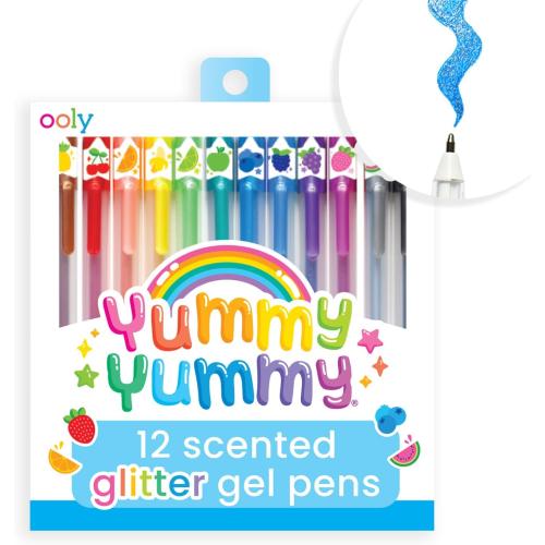 Ooly Scented Yummy Yummy Glitter Gel Pens Set of 12-1.00mm NIB Scented Glitter Pens for Kids, Adults, Art and Stationery Set Back to School Supplies