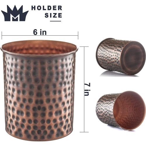 Monarch Abode Kitchen Utensil Holder – Hand Hammered Metal Antique Copper Utensil Holder, Decorative Utensil Crock for Kitchen Counter, Cooking Tool and Spatula Holder for Countertop, Caddy Organizer