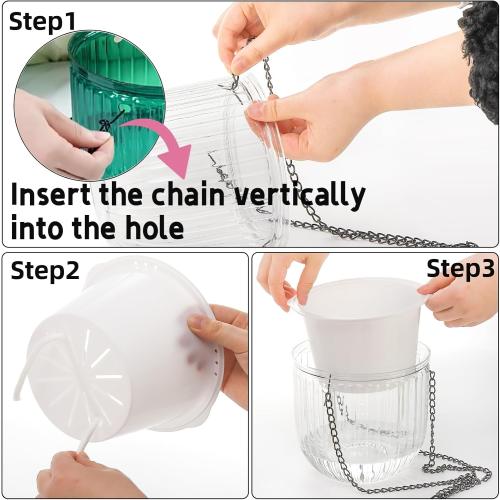 3 Pack Self Watering Hanging Planters, 6.5 Inch Hanging Flower Pot with Drainage Hole, Plastic Hanging Basket with 3 Hooks Chains, Plant Hanger for Indoor Outdoor Plants, Herbs (3 Colors)