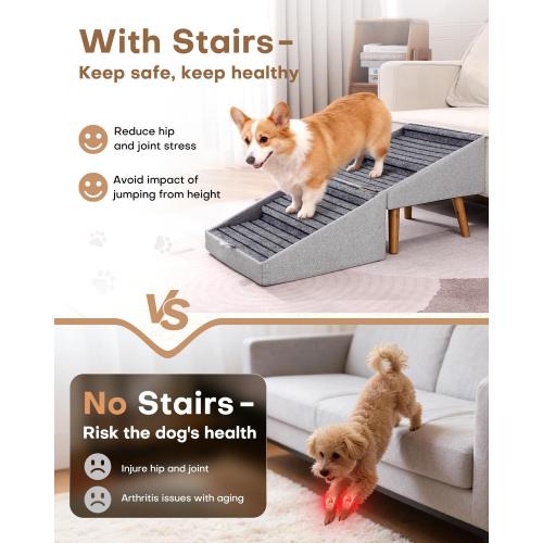 Dog Stairs for Small Dogs 17.13 H, 4-Step Doggie Ramp for Couch Bed Sofa and Chair, Foldable 2 in 1 Wooden Pet Steps for Puppy Medium/Large Dogs and Cats, Split Ottoman Design