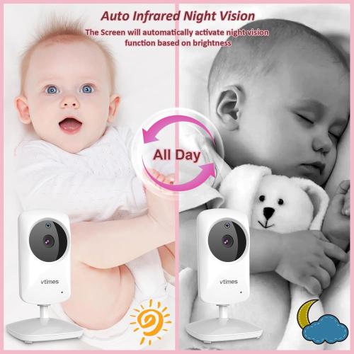 Baby Monitor with Camera and Audio, Video Baby Monitor No WiFi Night Vision 2.4 LCD Screen Portable Baby Camera Monitor Alarm Lullaby Temperature Sensor and 1000ft, Ideal for Baby/Elderly/Pet