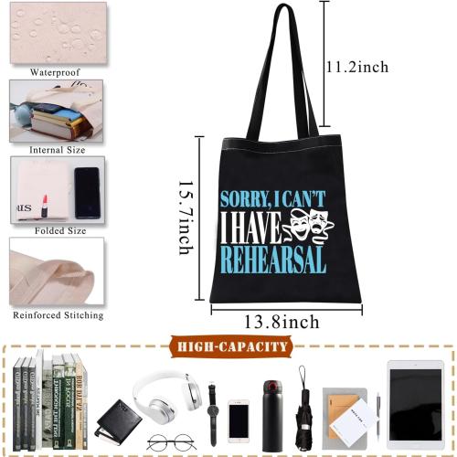 BDPWSS Theater Tote Bag Drama Actor Actress Gift Comedy Tragedy Mask Gift Sorry i Can't i Have Rehearsal Bag