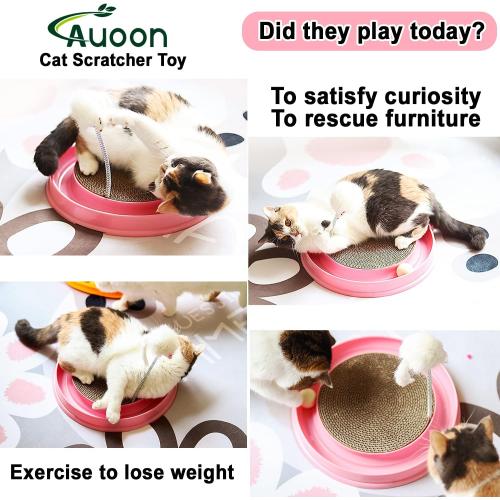 AUOON Cat Scratcher Toy with Ball Track - 3 in 1 Interactive Cat Toy, Cat Scratch Pad with Cat Ball Toy and Plush Cat Mouse Toy for Indoor Cats and Kittens (Milk Shake)
