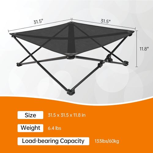 Elevated Dog Bed Portable Foldable Bed for Medium Large Dogs with Stable Steel Frame Durable Breathable Teslin Fabric Raised Pet Cot Beds 130 LBS Capacity Indoor Outdoor Black 31.5 x 31.5
